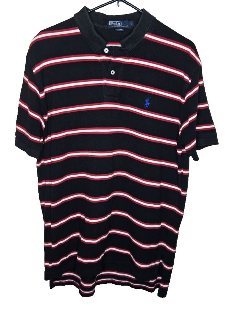 VTG Polo Ralph Lauren Short Sleeve Shirt Red/Black/White Striped Size Large